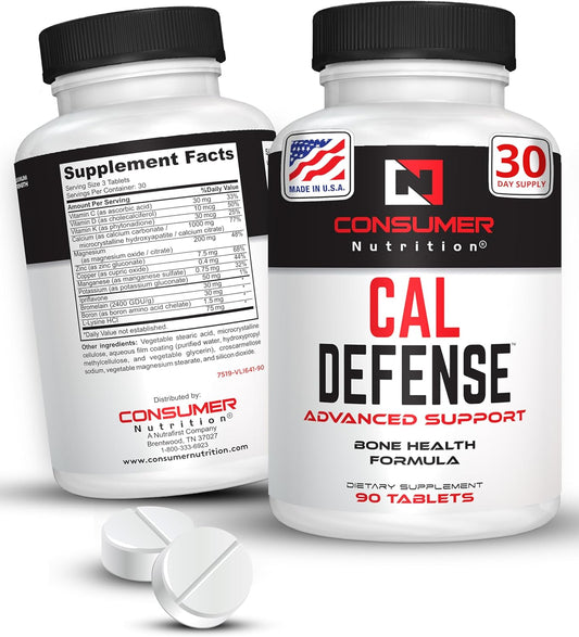 Bone Builder Supplement - Calcium Defense for Stronger Bones - 90 Tablets with Vitamin D, C, K, Magnesium & Bromelain