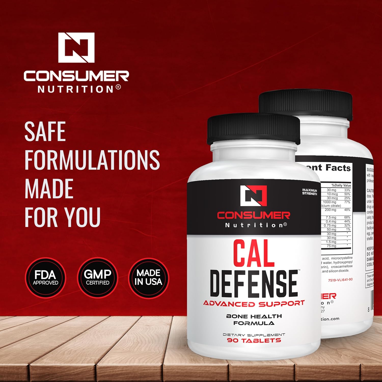Bone Builder Supplement - Calcium Defense for Stronger Bones - 90 Tablets with Vitamin D, C, K, Magnesium & Bromelain