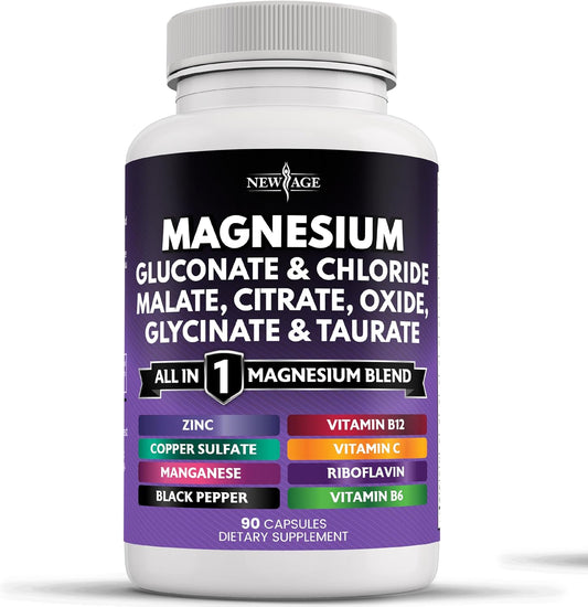 Bone Health Magnesium Supplement with Glycinate, Citrate, Malate, Oxide, Taurate, Aspartate, Gluconate, Orotate, Chloride, and Manganese - 90 Count