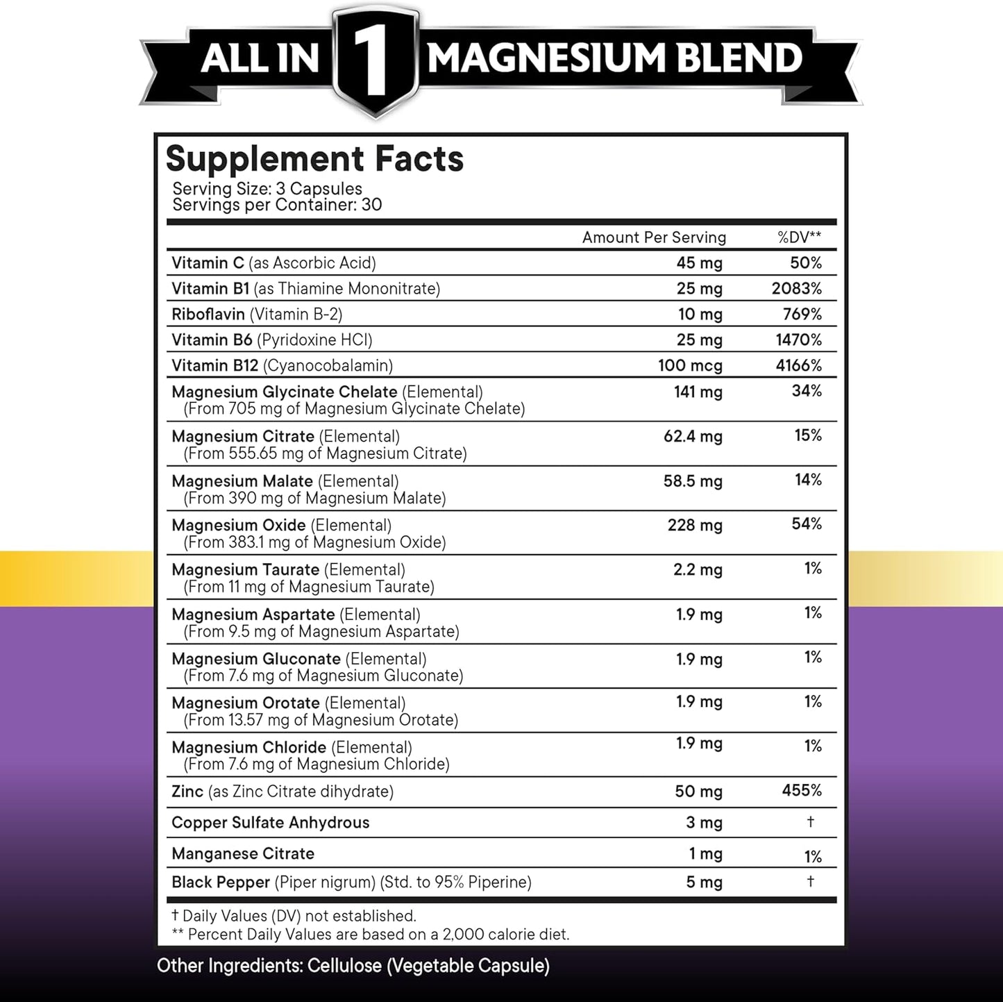 Bone Health Magnesium Supplement with Glycinate, Citrate, Malate, Oxide, Taurate, Aspartate, Gluconate, Orotate, Chloride, and Manganese - 90 Count