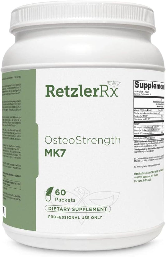 Bone Health Supplement with MCHC, Vitamin D3, and K2 | HormoneSynergy RetzlerRx® OsteoStrength MK-7 | Supports Bone Density & Strength | 60 Packets