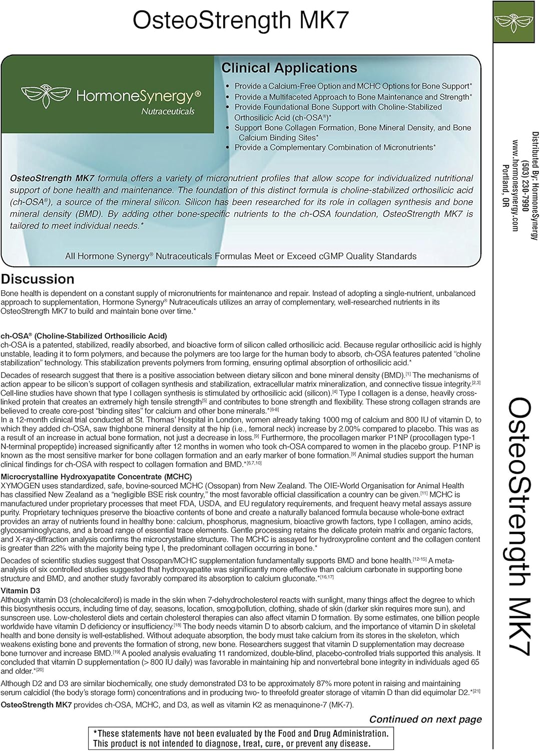 Bone Health Supplement with MCHC, Vitamin D3, and K2 | HormoneSynergy RetzlerRx® OsteoStrength MK-7 | Supports Bone Density & Strength | 60 Packets