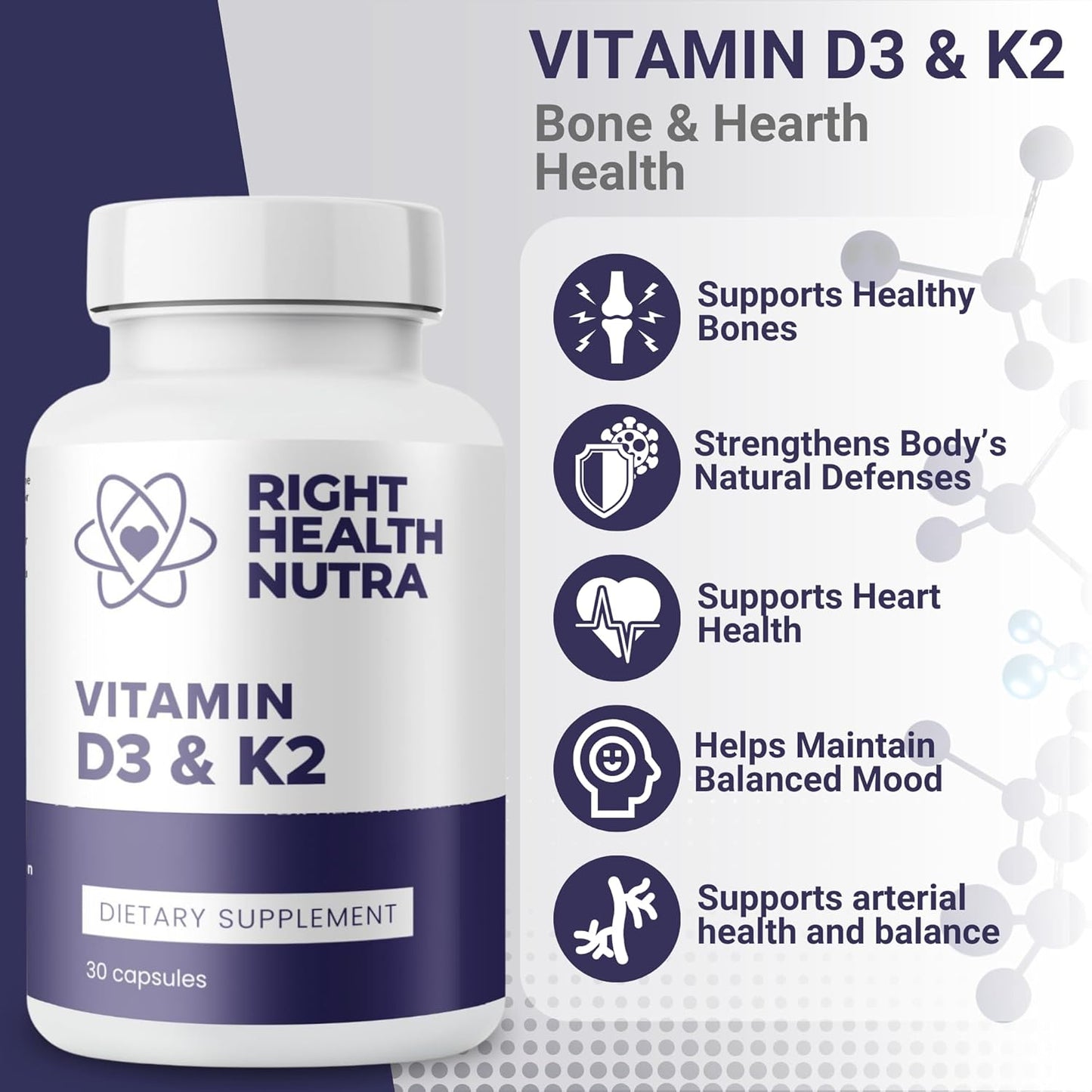 Bone Health Vitamin Supplement with 125 mcg Vitamin D3 & 200 mcg K2 - Made in USA - Highly Bioavailable MK-7 Formula