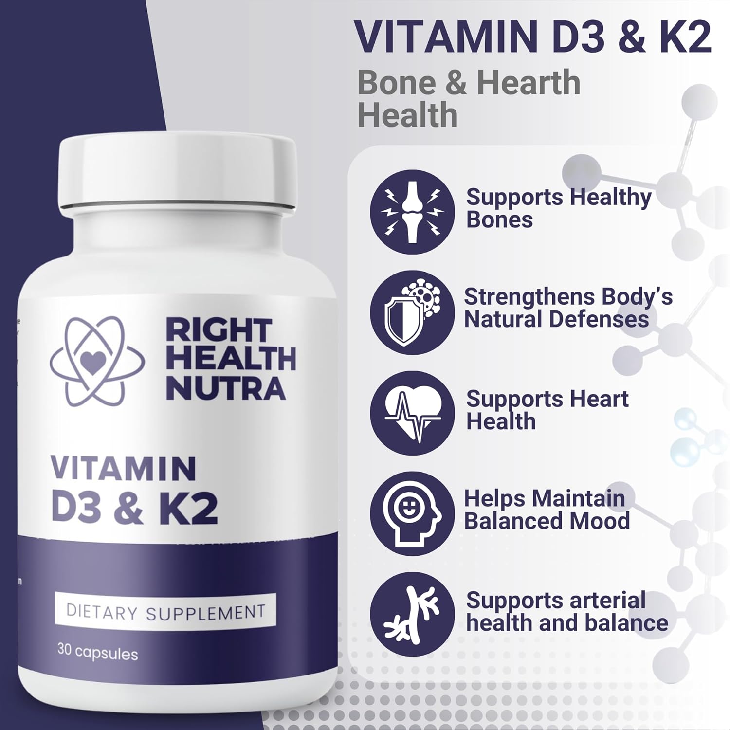 Bone Health Vitamin Supplement with 125 mcg Vitamin D3 & 200 mcg K2 - Made in USA - Highly Bioavailable MK-7 Formula