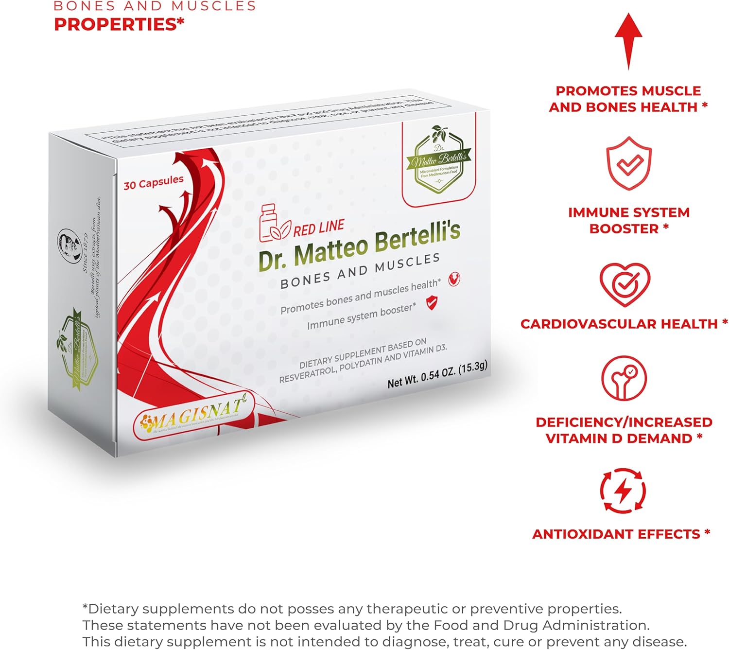 Bone, Muscle, Lymph & Vein Support Bundle by Dr. Matteo Bertelli - Resveratrol, Polydatin, Vitamin D3, A, Hydroxytyrosol, Hesperidin (30 Capsules)