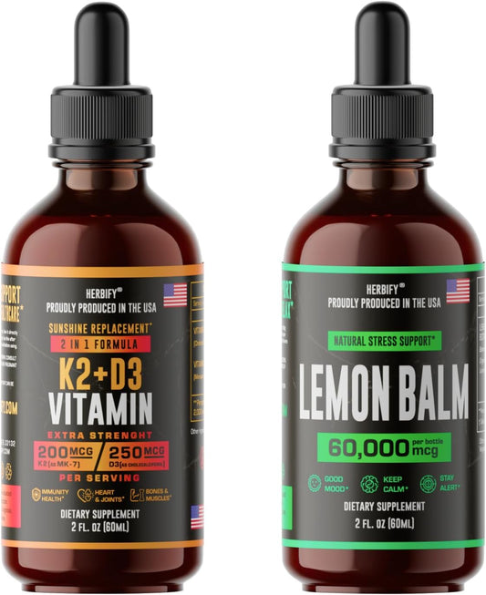 Bone Strength and Mood Boost Bundle - Vitamin K2, D3 Drops, and Lemon Balm Tincture by HERBIFY