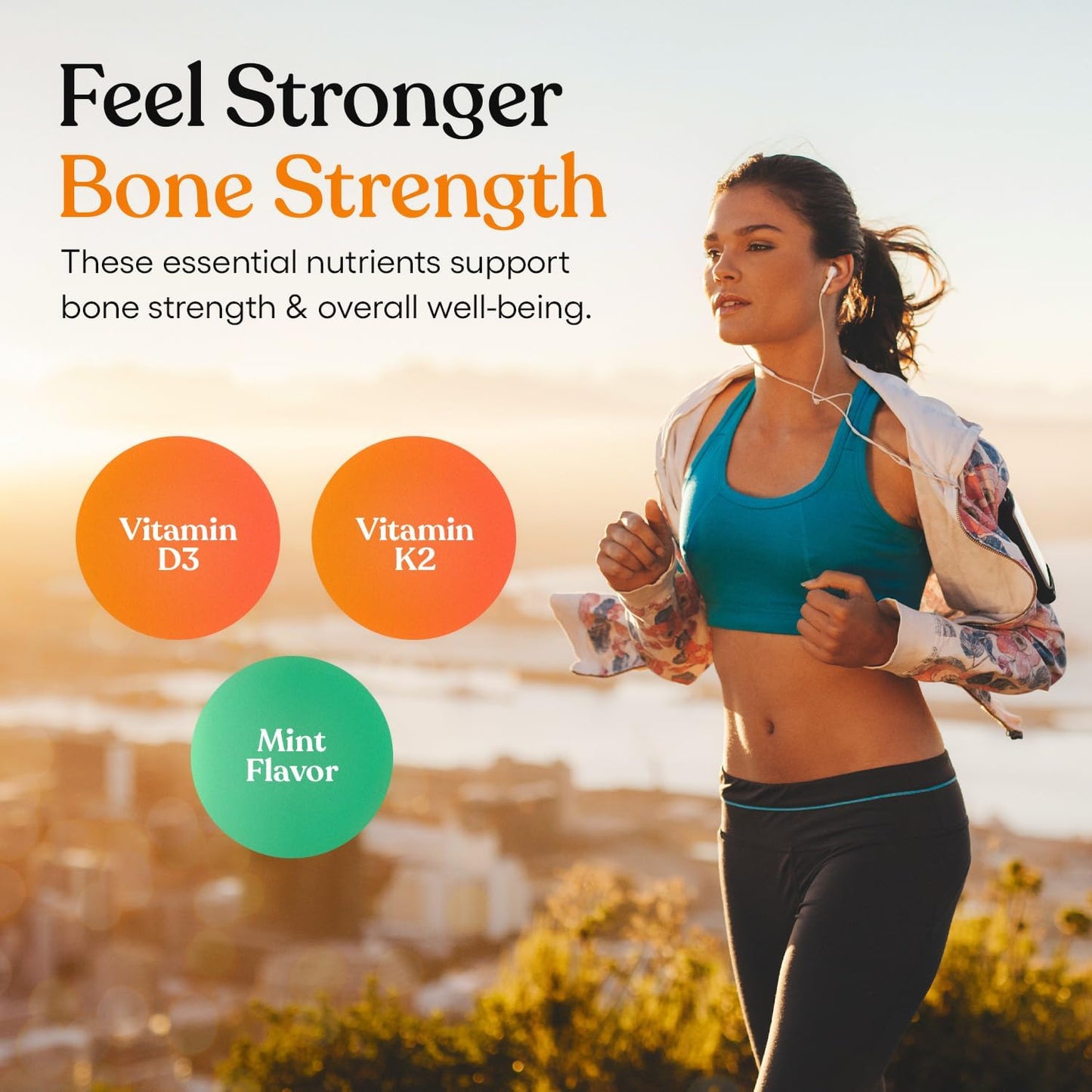 Bone Strength Supplement - Vitamin D3 + K2 Oral Spray for Fast Absorption, 1-Month Supply, Mint Flavor