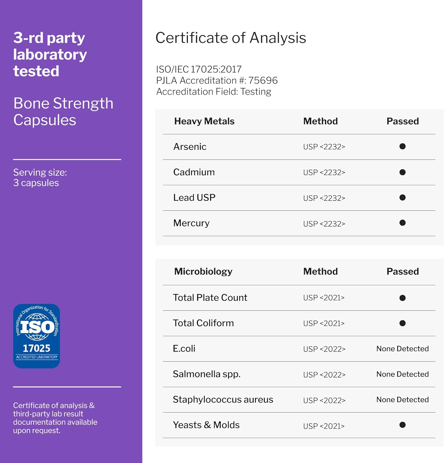 Bone Strength Supplement with Plant Based Calcium, Magnesium, Vitamin D3, and K2 - 90 Capsules for Men and Women