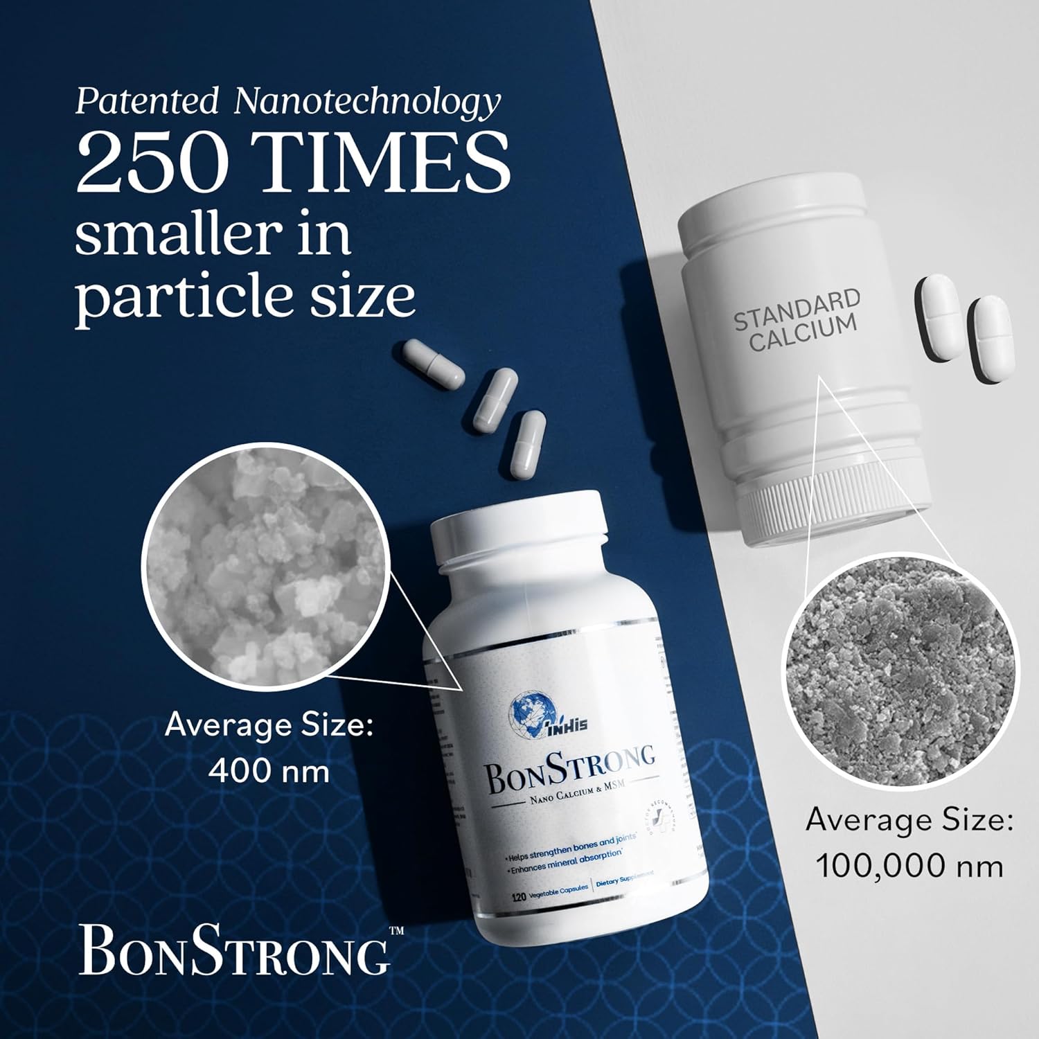 BonStrong Nano Calcium Supplement Capsules with MSM - 3x 120 Capsules for Bone Density, Joint Health, and Nutrient Renewal - USA Made Bone Health Boost