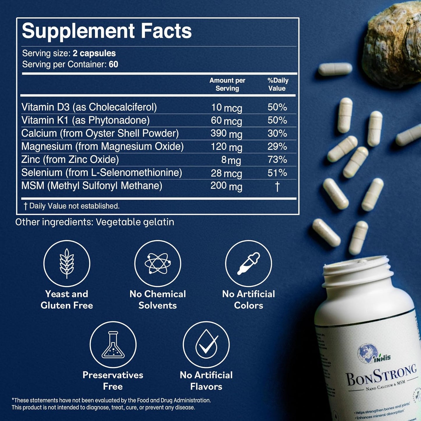 BonStrong Nano Calcium Supplement Capsules with MSM - 3x 120 Capsules for Bone Density, Joint Health, and Nutrient Renewal - USA Made Bone Health Boost
