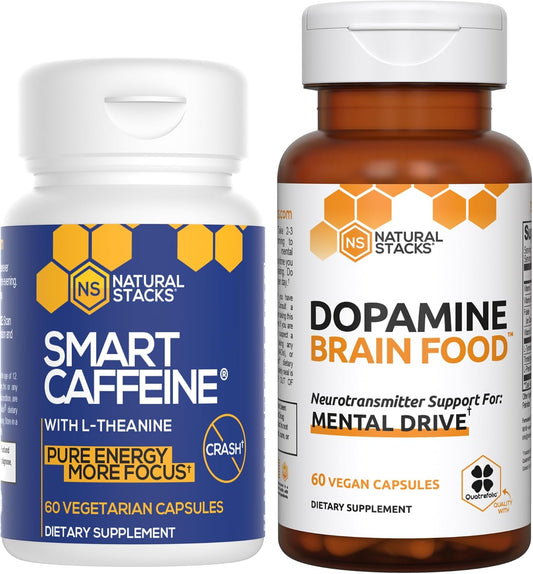 Boost Energy and Focus with Natural Stacks Smart Caffeine and Dopamine Brain Food Bundle - 120 Capsules