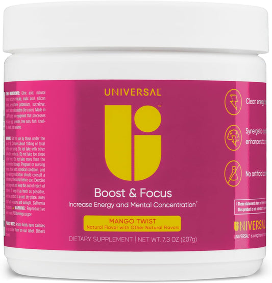 Boost & Focus Powder: Energy & Cognitive Performance Enhancer with VIT B12, Niacin, Choline, L-Tyrosine - Pre Workout Formula, Custom Dosing, No Artificial Flavors - 30 Servings (Mango Twist)