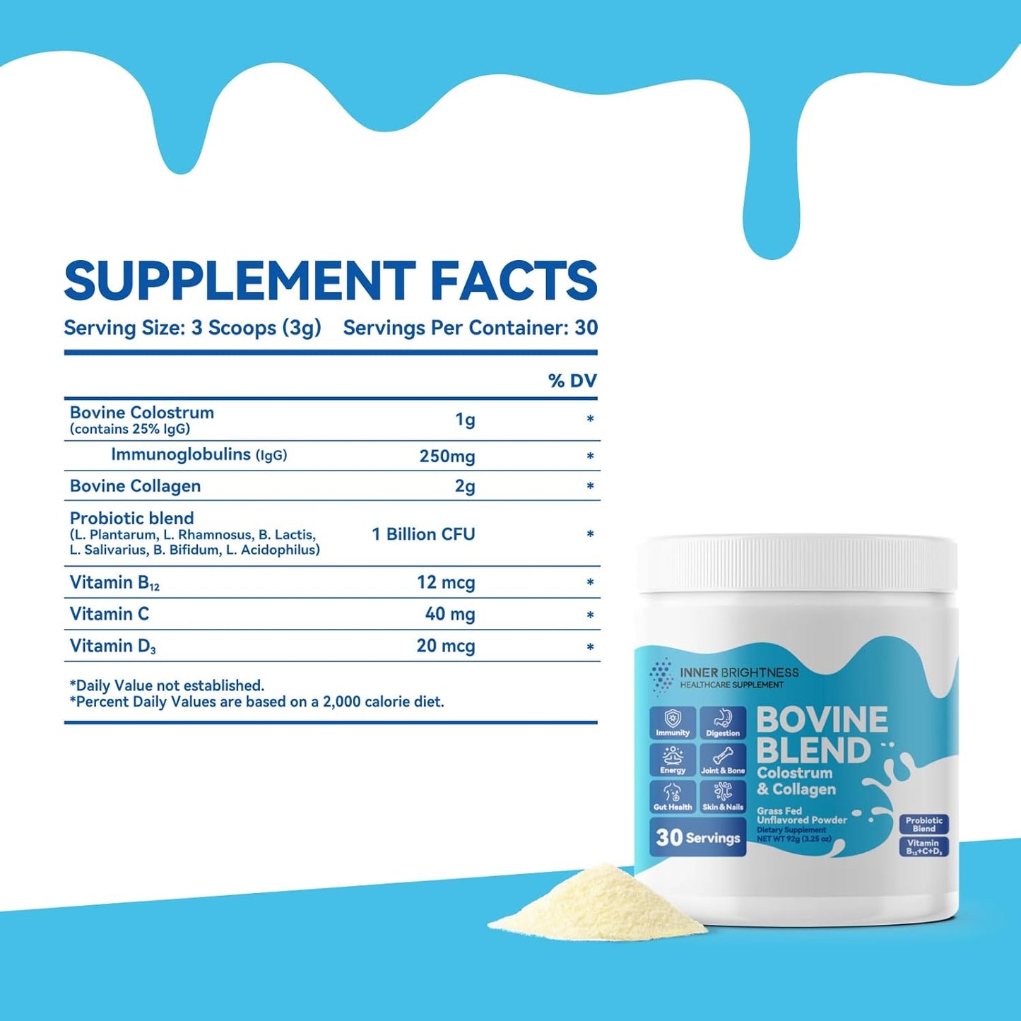 Boost Gut Health, Immunity, Hair, & Beauty with Bovine Colostrum, Collagen, Reishi Mushroom & Cordyceps Powder