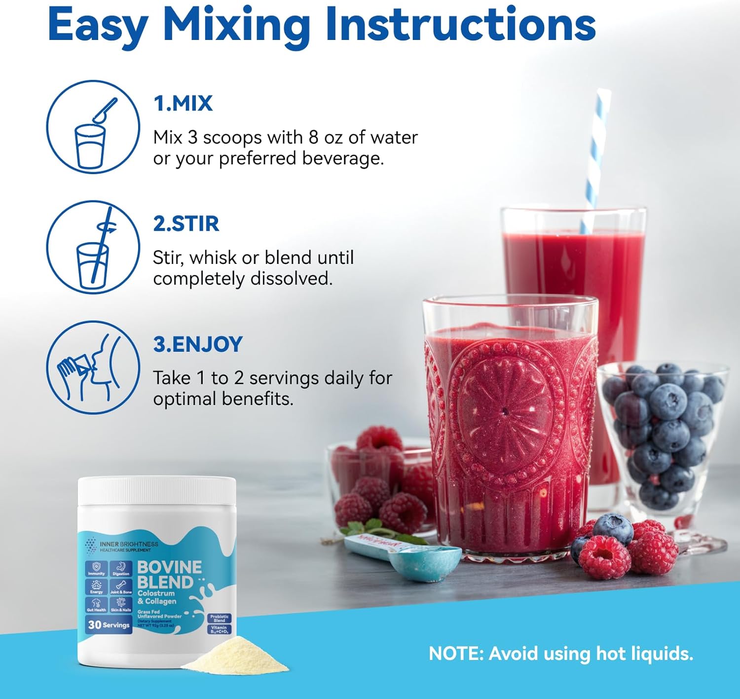 Boost Gut Health, Immunity, Hair, & Beauty with Bovine Colostrum, Collagen, Reishi Mushroom & Cordyceps Powder