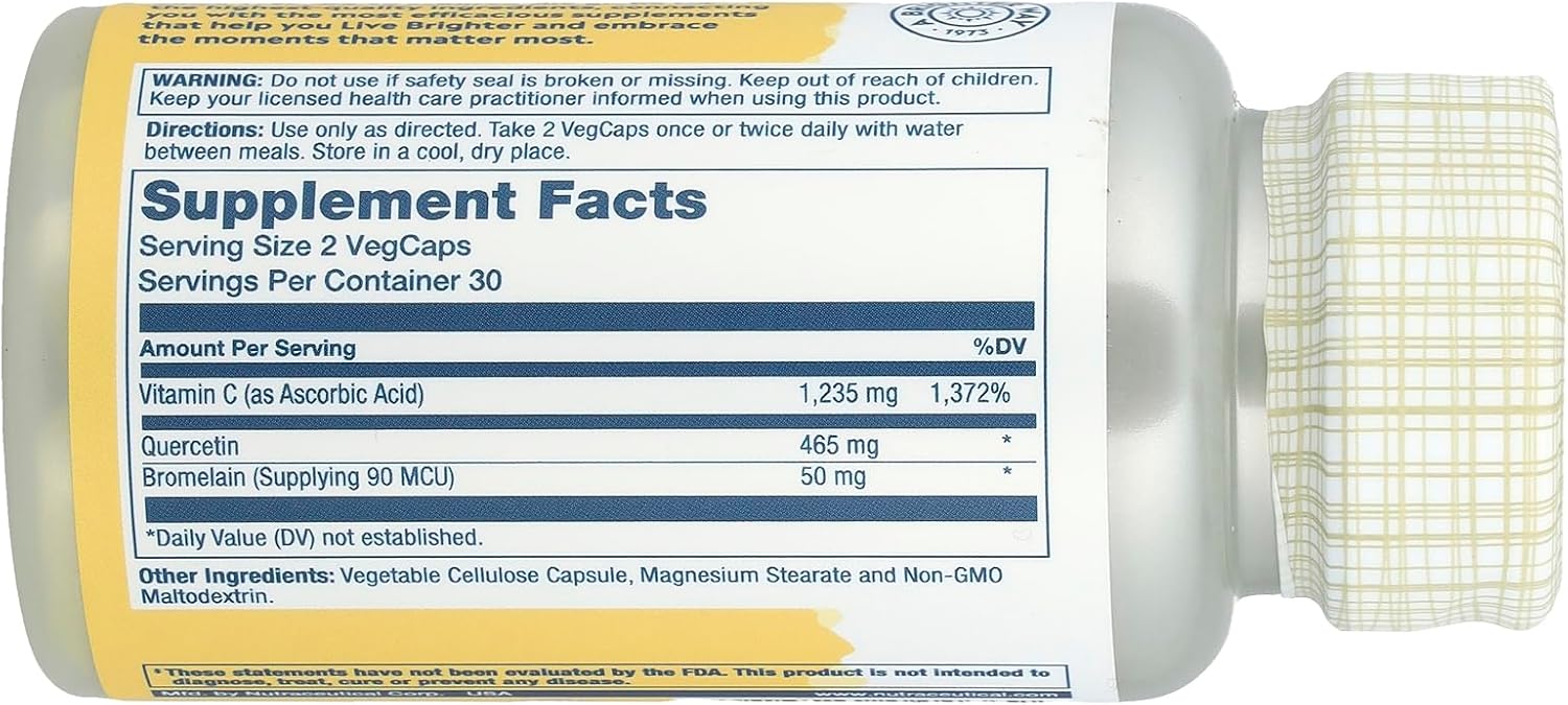 Boost Immunity with QBC Plex - Quercetin, Bromelain Supplement - 60 Capsules by Solaray