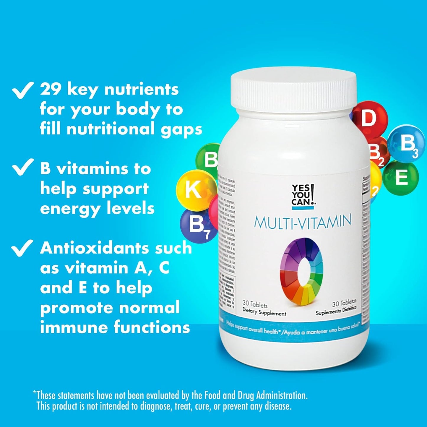 Boost Your Health with Daily Multivitamins for Men and Women - Packed with Antioxidants and Essential Vitamins A, B, C, & E - 30 Tablets x 2 Pack