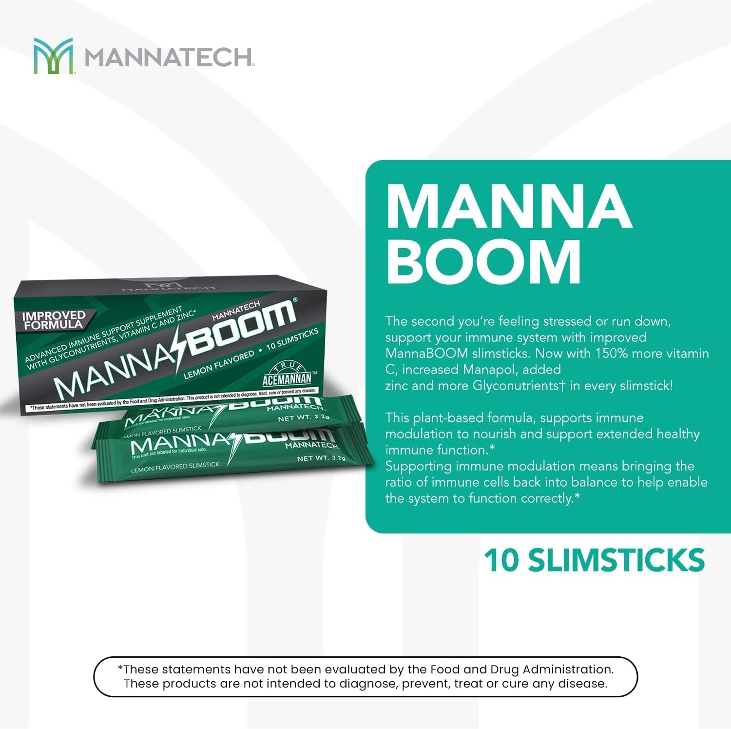 Boost Your Immunity with Mannatech Advanced Supplement - Enhanced Vitamin C, Manapol, Zinc & Glyconutrients in MannaBOOM - 30 Slimsticks