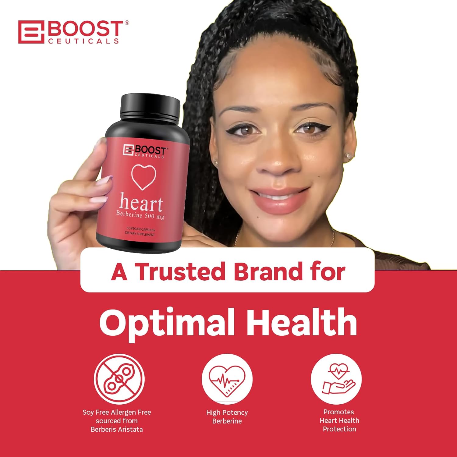 BoostCeuticals Berberine 500mg Capsules - Vegan Non GMO Gluten Free Supplement with No Stearates, 60 Count