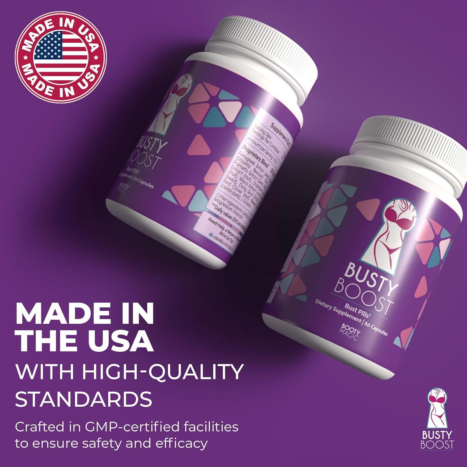 Booty Magic Busty Boost Breast Enhancement Pills - Natural Fenugreek, Saw Palmetto & Maca Formula for Fuller, Firmer Breasts in 1-2 Months - Made in USA