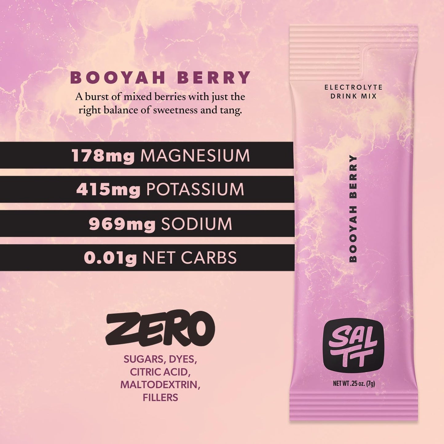 Booyah Berry Keto Chow SALTT Electrolytes Powder Drink Mix - 30 Packets - Zero Sugar & Gluten Free - Travel Hydration Essentials