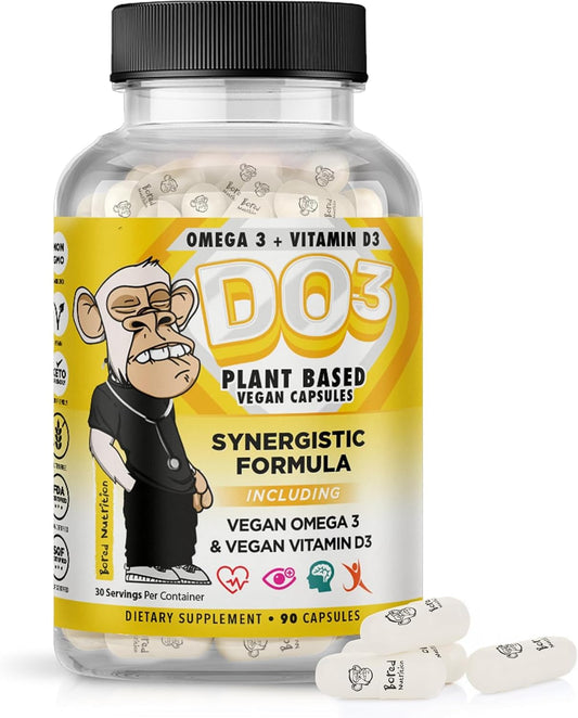 Bored Nutrition Vegan Omega 3 and Vitamin D3 Supplement - 90 Capsules by GINSPIRE NUTRITION