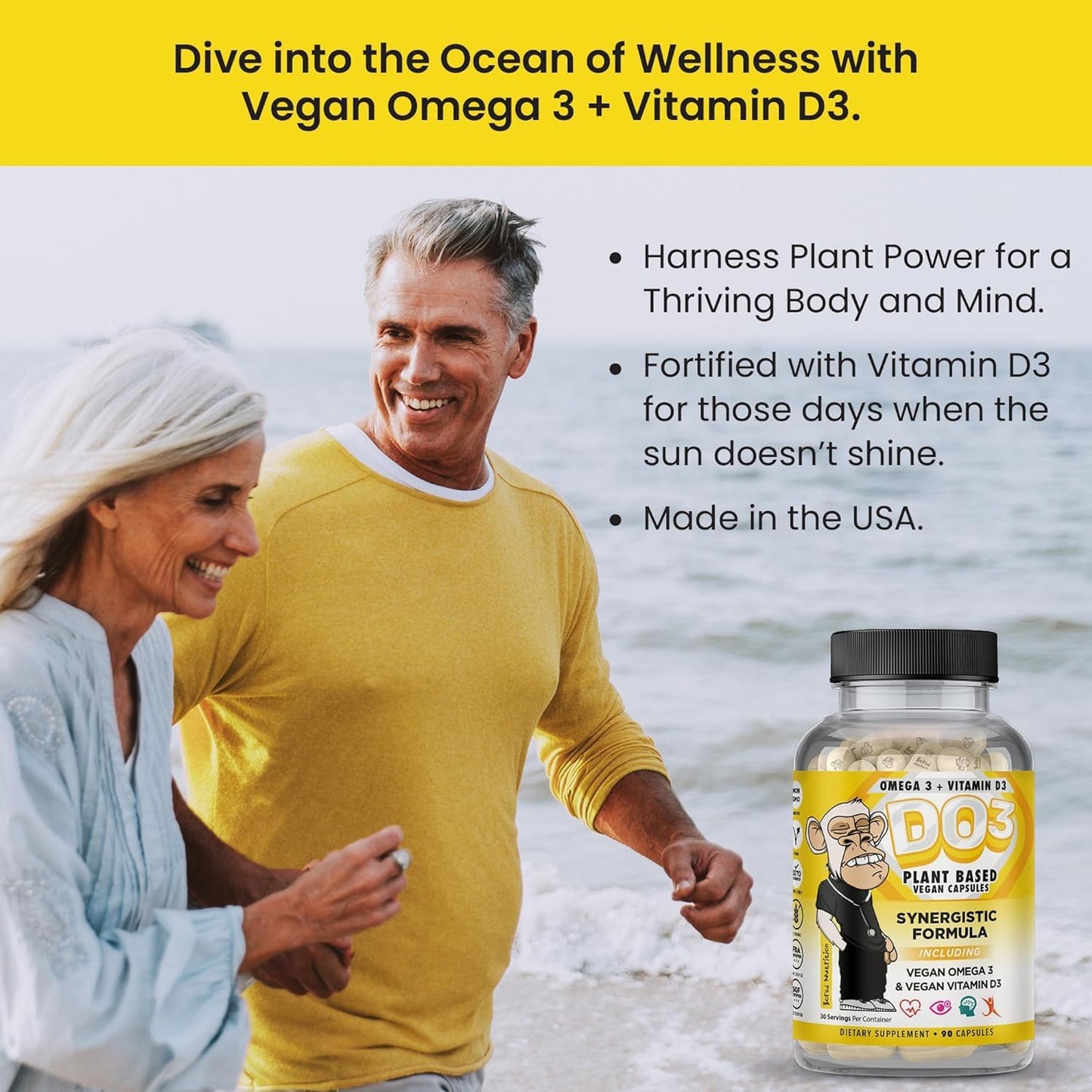 Bored Nutrition Vegan Omega 3 and Vitamin D3 Supplement - 90 Capsules by GINSPIRE NUTRITION