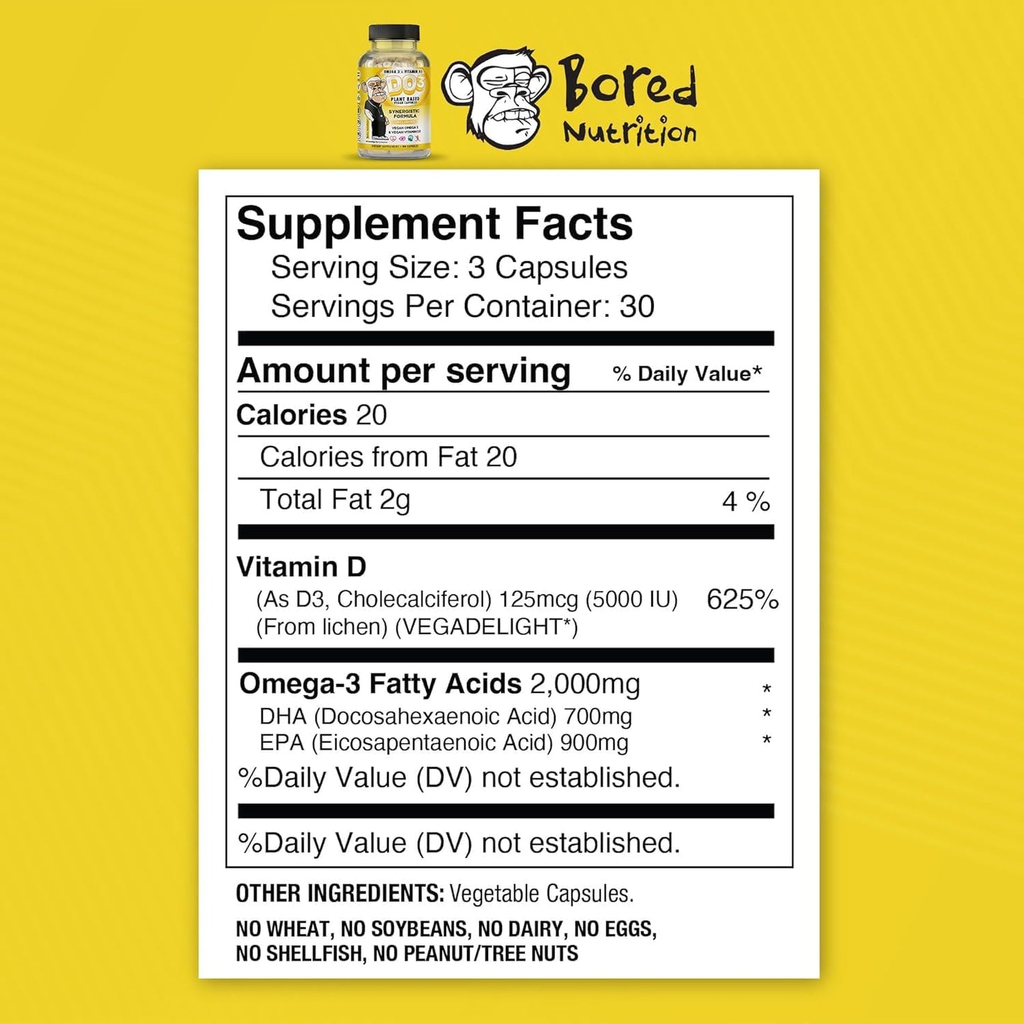 Bored Nutrition Vegan Omega 3 and Vitamin D3 Supplement - 90 Capsules by GINSPIRE NUTRITION