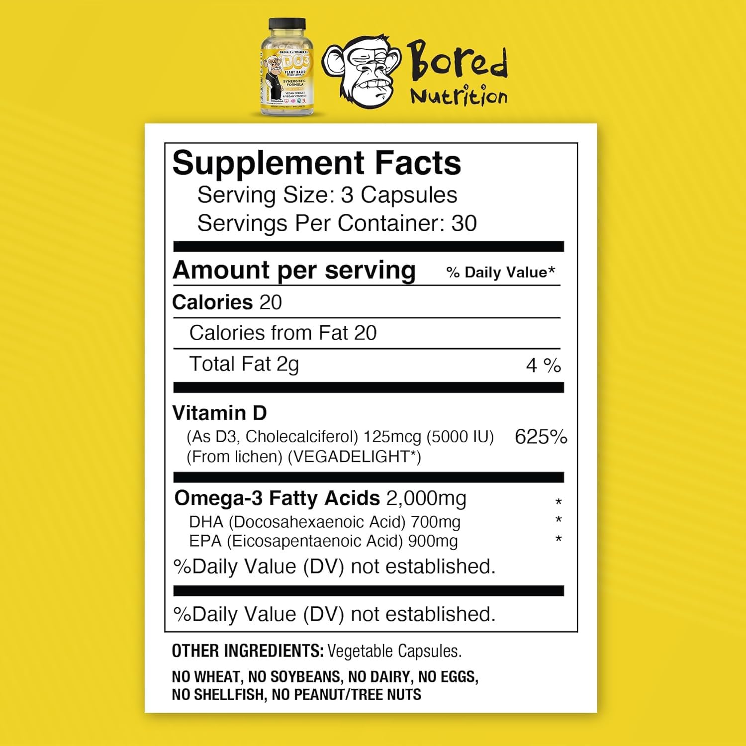 Bored Nutrition Vegan Omega 3 and Vitamin D3 Supplement - 90 Capsules by GINSPIRE NUTRITION