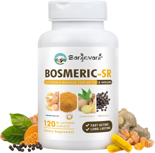 BOSMERIC-SR 8-Hour Sustained Release Joint Support Supplement with Turmeric, Boswellia, and Ginger - 120 Caplets by Sanjevani