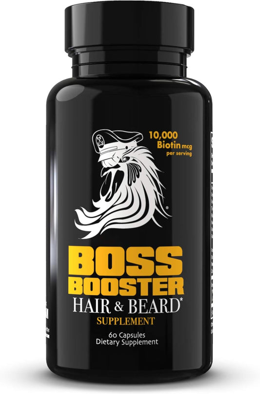 Bossman Boss Booster - Men's Beard Growth Supplement with 10,000 MCG Biotin and MSM for Hair and Beard Care