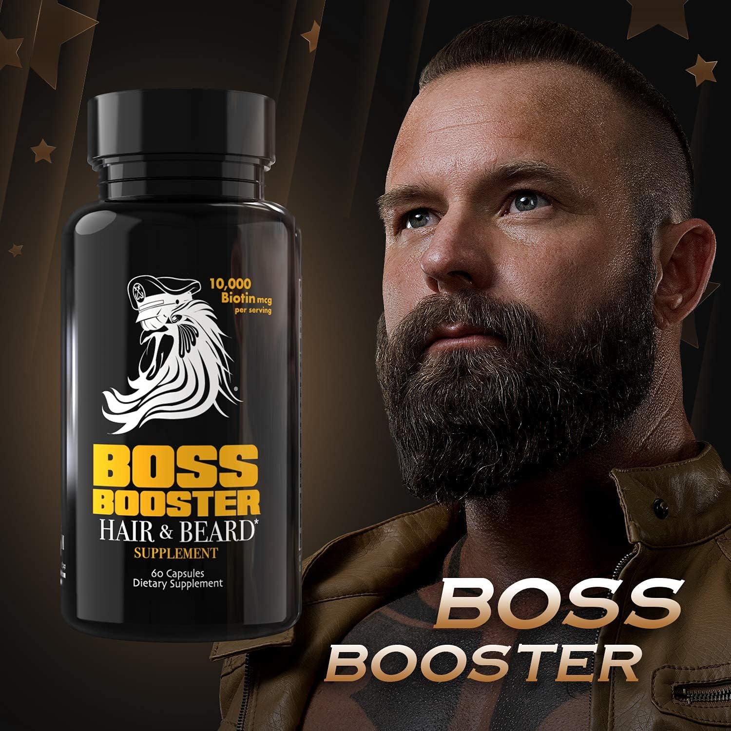 Bossman Boss Booster - Men's Beard Growth Supplement with 10,000 MCG Biotin and MSM for Hair and Beard Care
