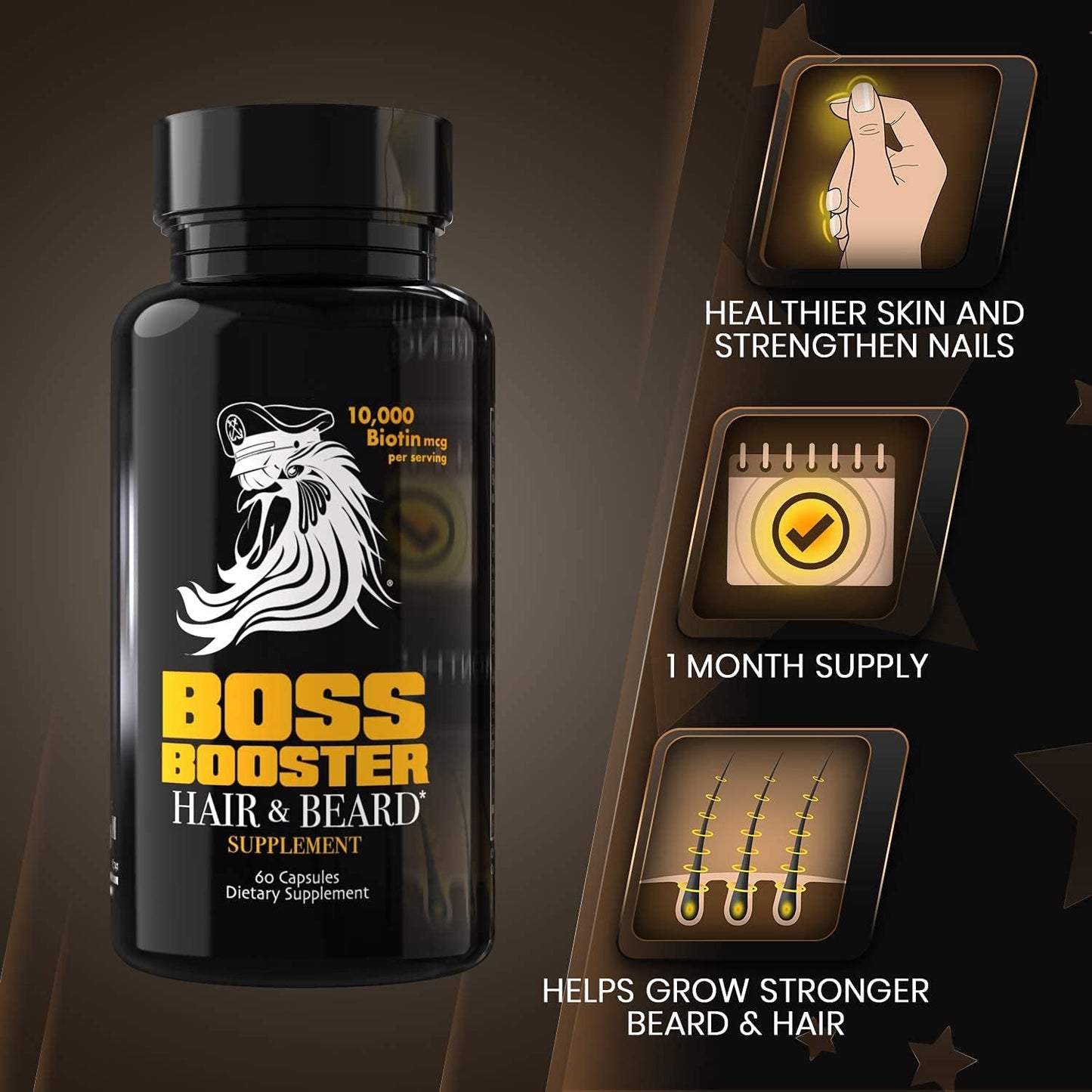 Bossman Boss Booster - Men's Beard Growth Supplement with 10,000 MCG Biotin and MSM for Hair and Beard Care