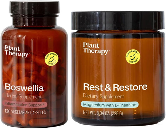Boswellia Herbal Supplement Capsules and Magnesium Powder for Rest & Restore