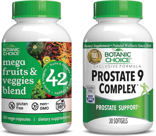 Botanic Choice Mega Fruits and Veggies Blend + Prostate 9 Complex Bundle - Energy Balance & Superfood + Urinary Flow & Cellular Health Support