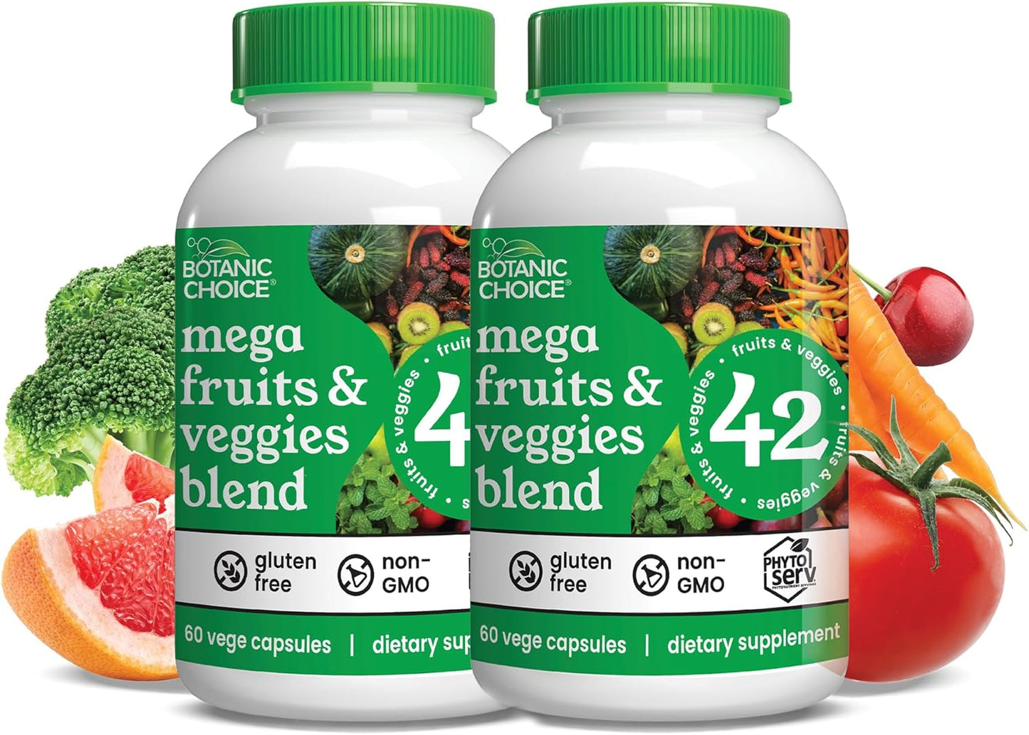 Botanic Choice Mega Fruits and Veggies Blend with 42 Elderberry, Chlorella, and Kale - Energy Balance Superfood for Adults - 2 Pack