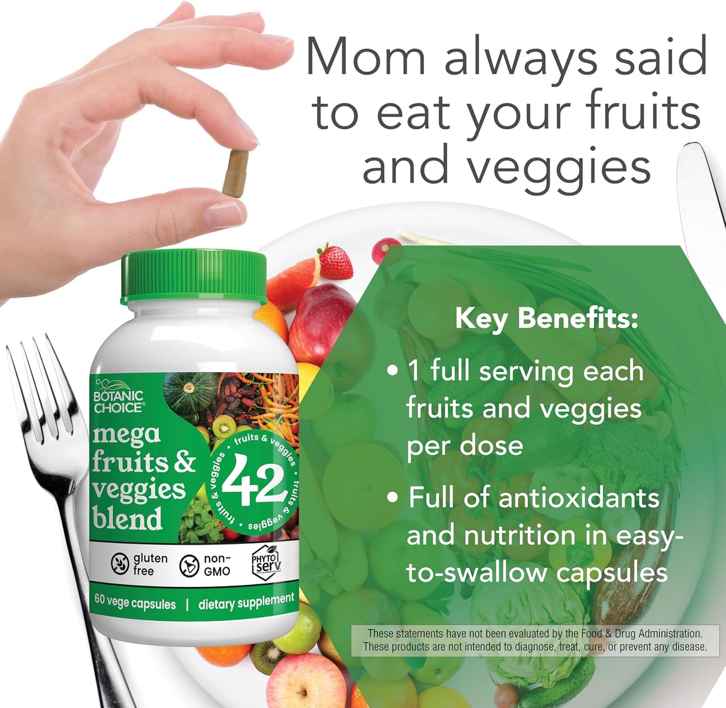 Botanic Choice Mega Fruits and Veggies Blend with 42 Elderberry, Chlorella, and Kale - Energy Balance Superfood for Adults - 2 Pack