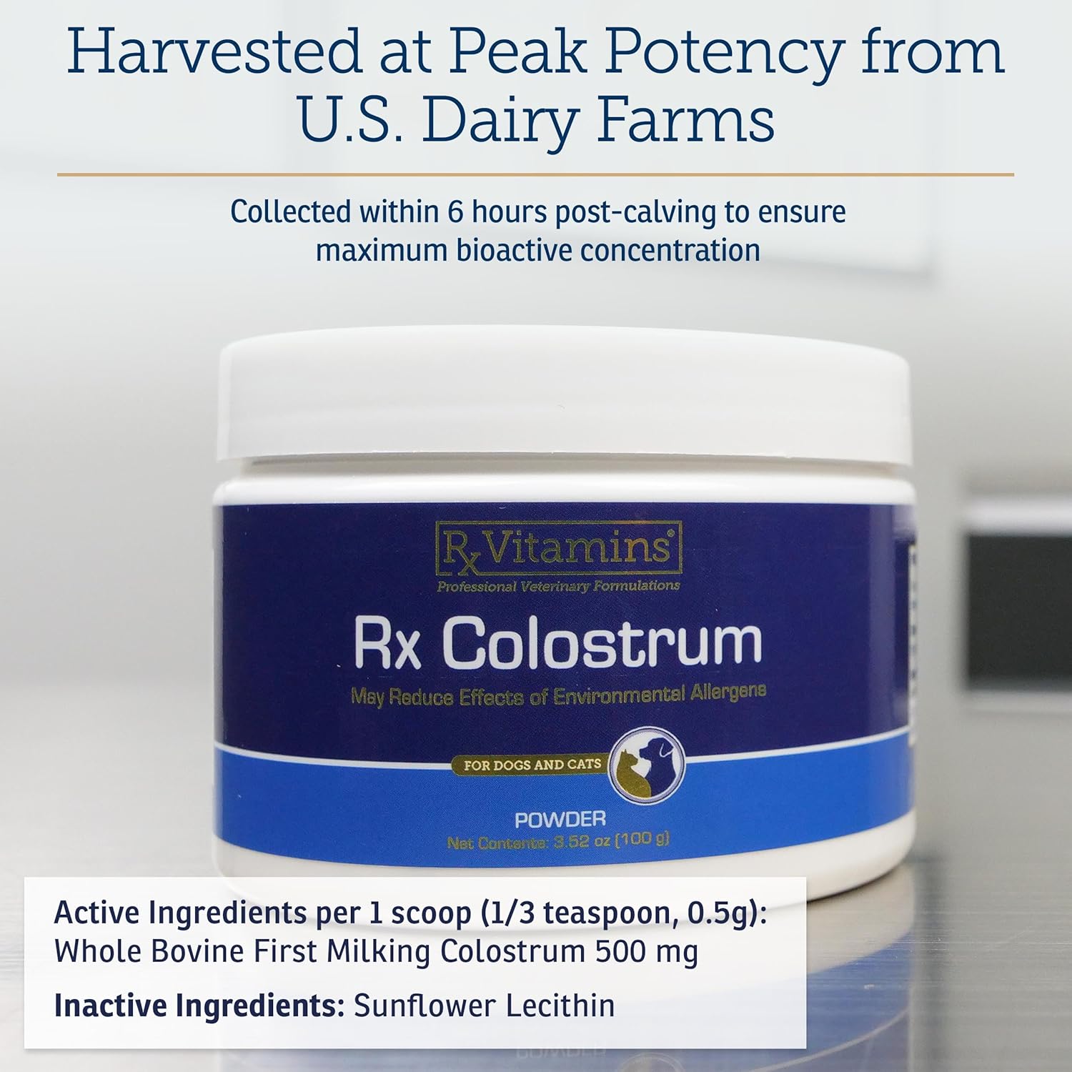 Bovine Colostrum Powder for Cats & Dogs - Immune & Digestive Support Supplement - 3.52 oz (100g)