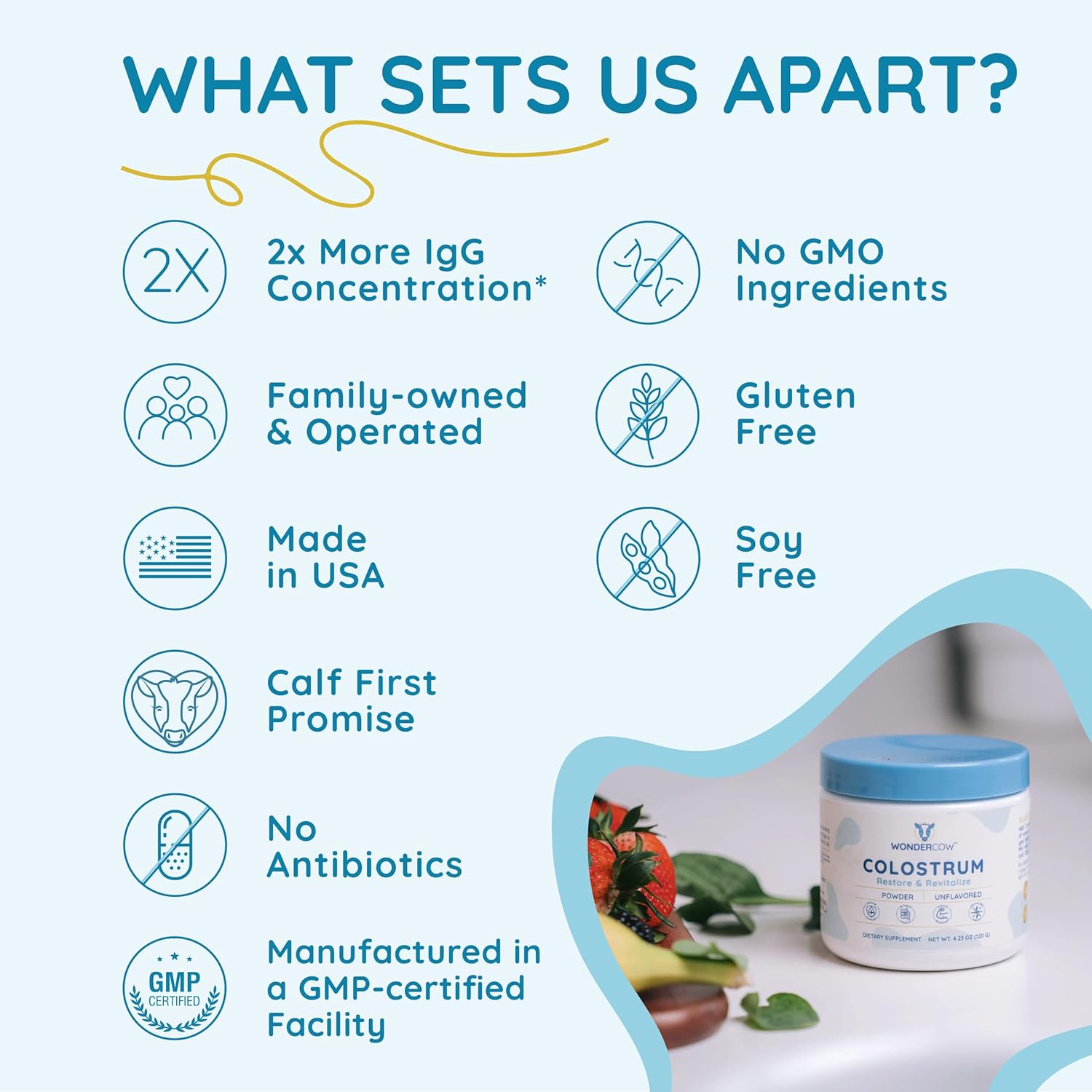 Bovine Colostrum Powder Supplement for Gut Health, Immune Support, Muscle Recovery - Unflavored + Milk Frother Combo