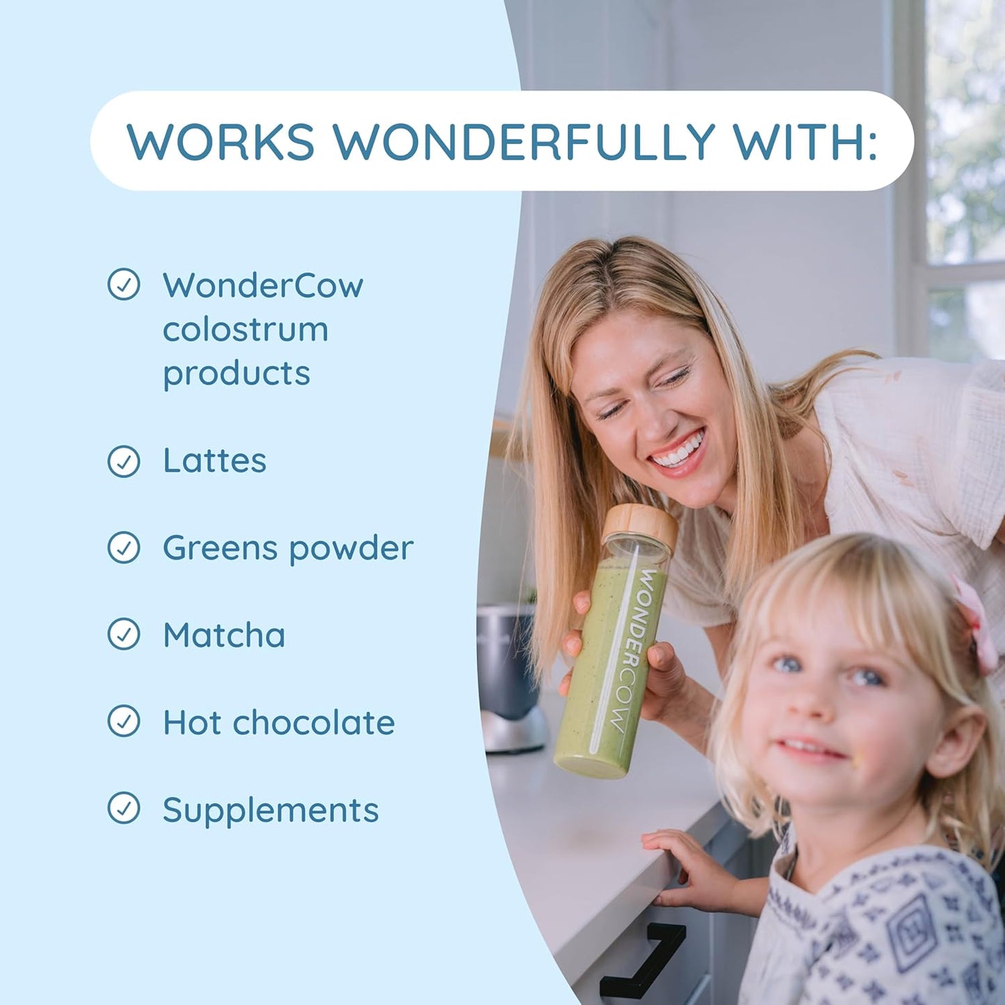 Bovine Colostrum Powder Supplement for Gut Health, Immune Support, Muscle Recovery - Unflavored + Milk Frother Combo