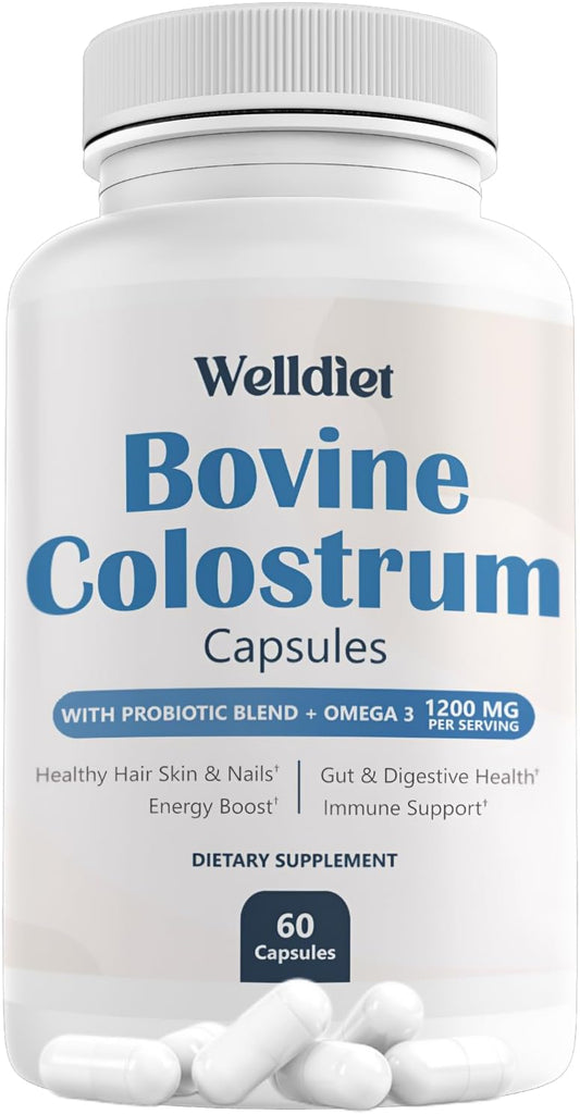 Bovine Colostrum Supplement for Gut Health, Hair Growth, and Immune Support - 60 Capsules for Women & Men