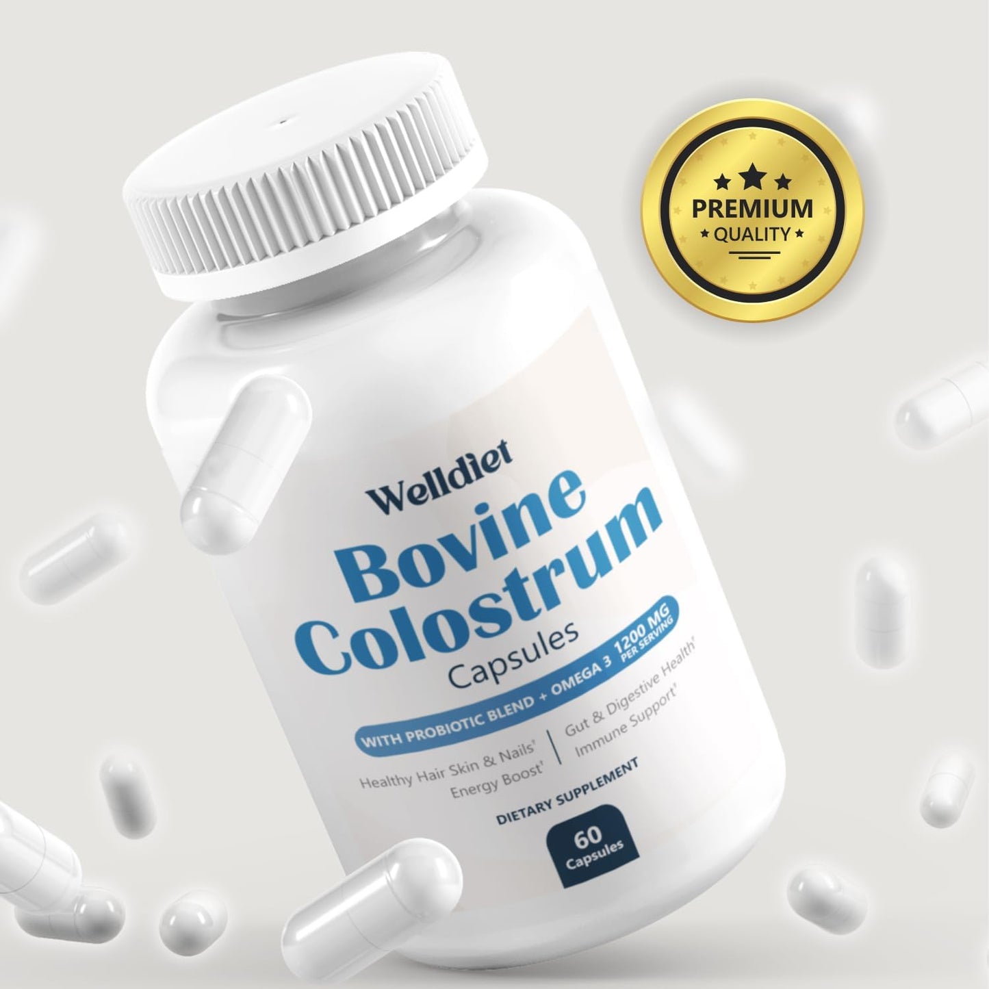 Bovine Colostrum Supplement for Gut Health, Hair Growth, and Immune Support - 60 Capsules for Women & Men