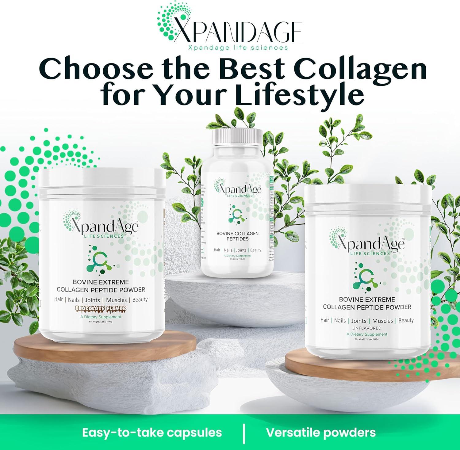 Bovine Extreme Collagen Peptide Powder with Biotin for Hair, Nails, Energy, and Joint Health - Bitter Chocolate Flavor