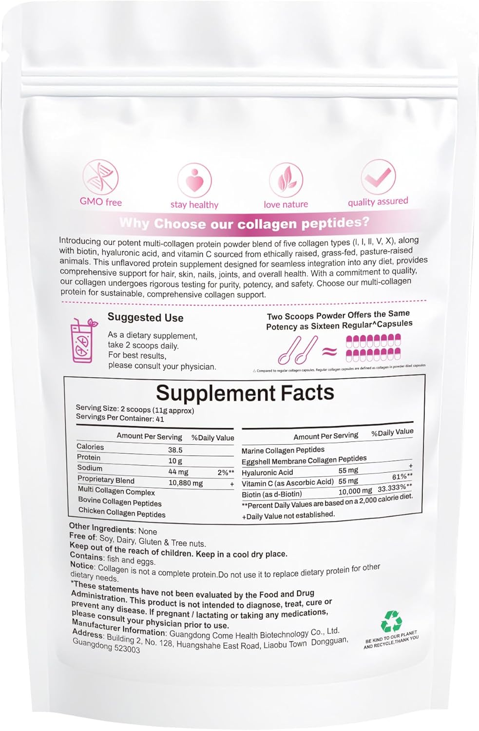Boysea Multi-Collagen Peptides Powder with Biotin & Vitamin C - Supports Skin, Hair, Nails, Joints - Unflavored, Non-GMO, Gluten-Free - Easy Mix 1LB
