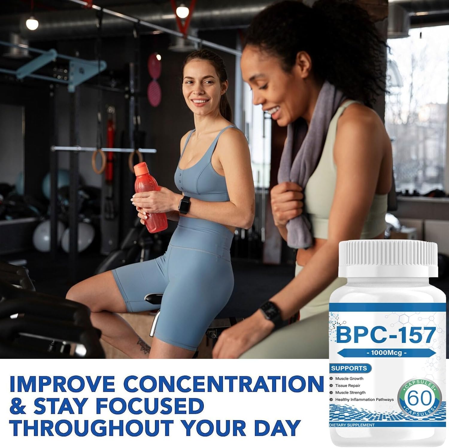 BPC-157 Peptide Capsules 1000mcg - 2 Bottles for Recovery & Gut Healing, Muscle & Workout Support - Non-GMO, Gluten Free - 60 Caps