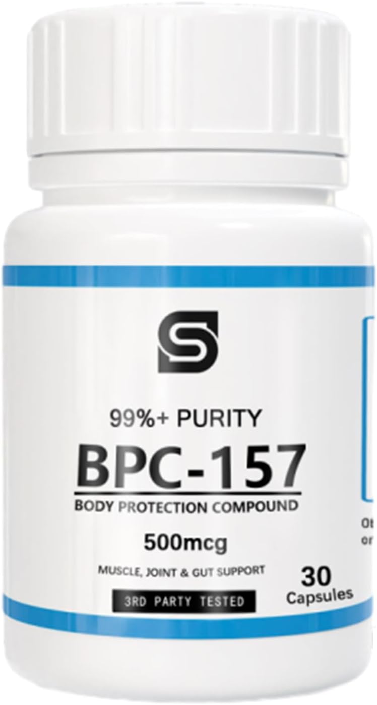 BPC-157 Peptide Capsules for Muscle & Workout Recovery - 500 mcg, 30 Capsules, Non-GMO & Gluten Free