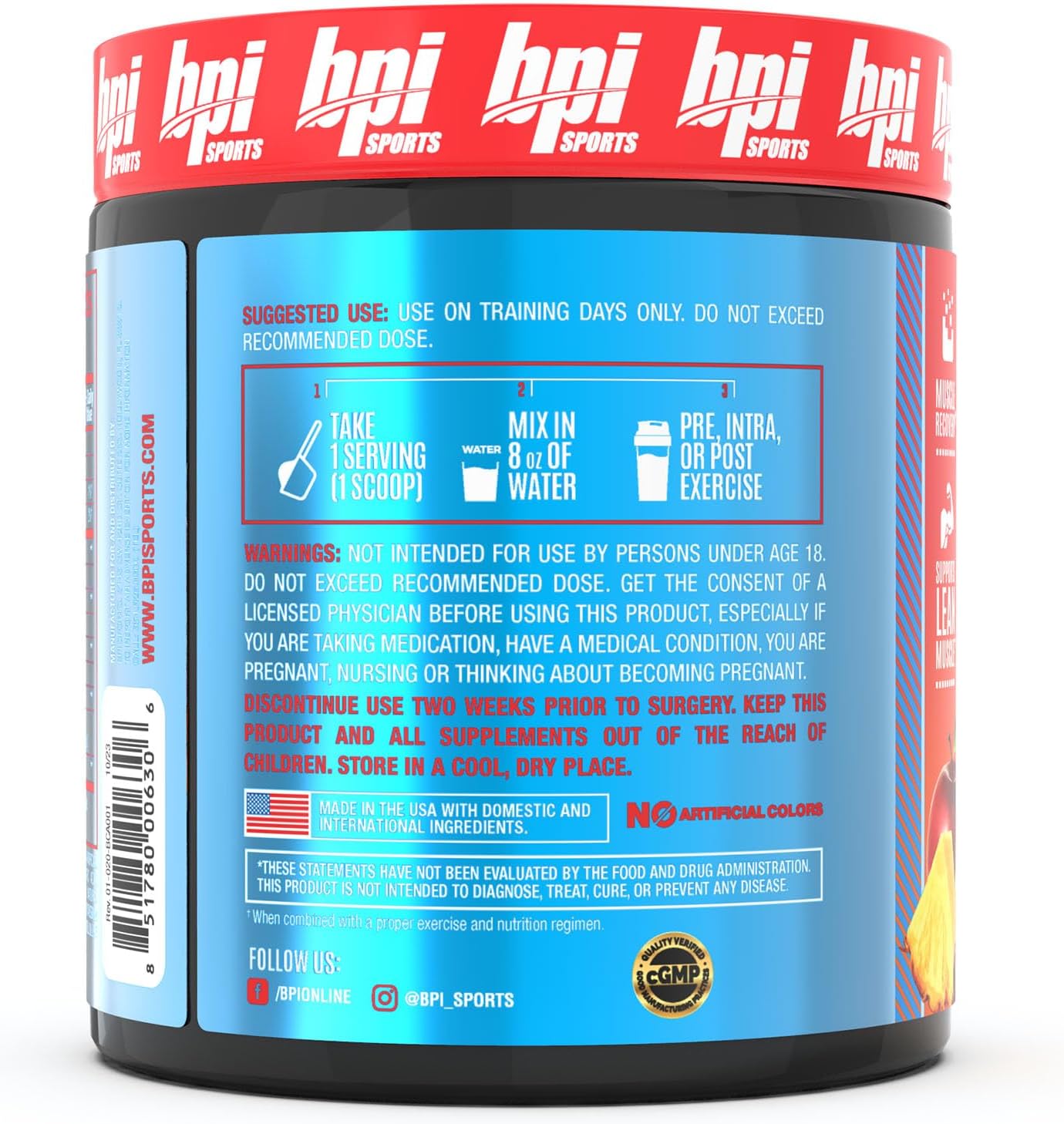 BPI Sports Best BCAA Fruit Punch: Post-Workout Recovery, Weight Loss Support, 30 Servings