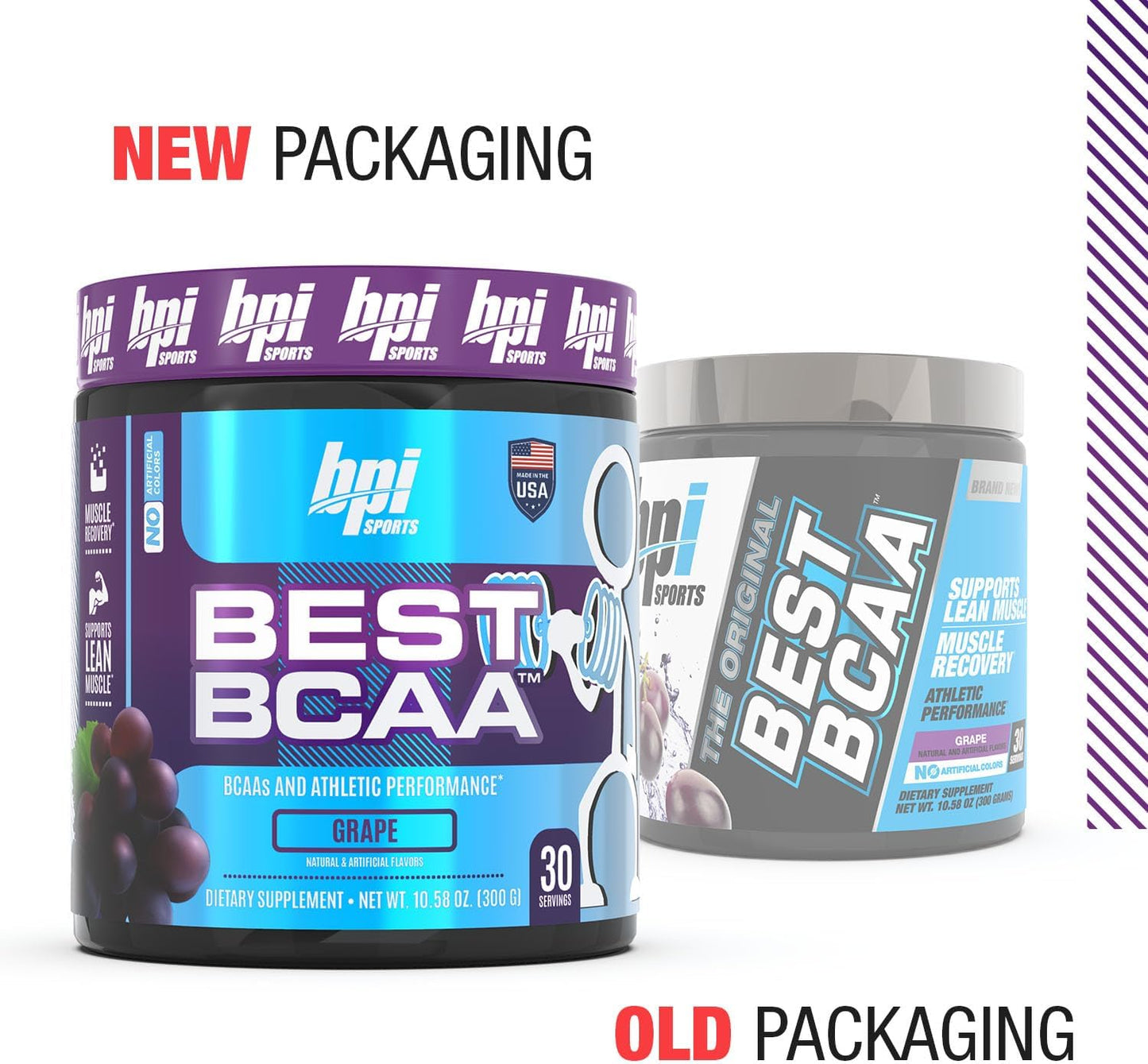 BPI Sports Best BCAA Grape Flavor - Post-Workout Recovery Support with Omega 6 - 30 Servings, 300g