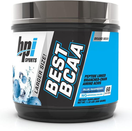 BPI Sports Best BCAA Powder - Blue Raspberry Flavor - 60 Servings - 21.12 Oz - Muscle Recovery and Hydration Supplement