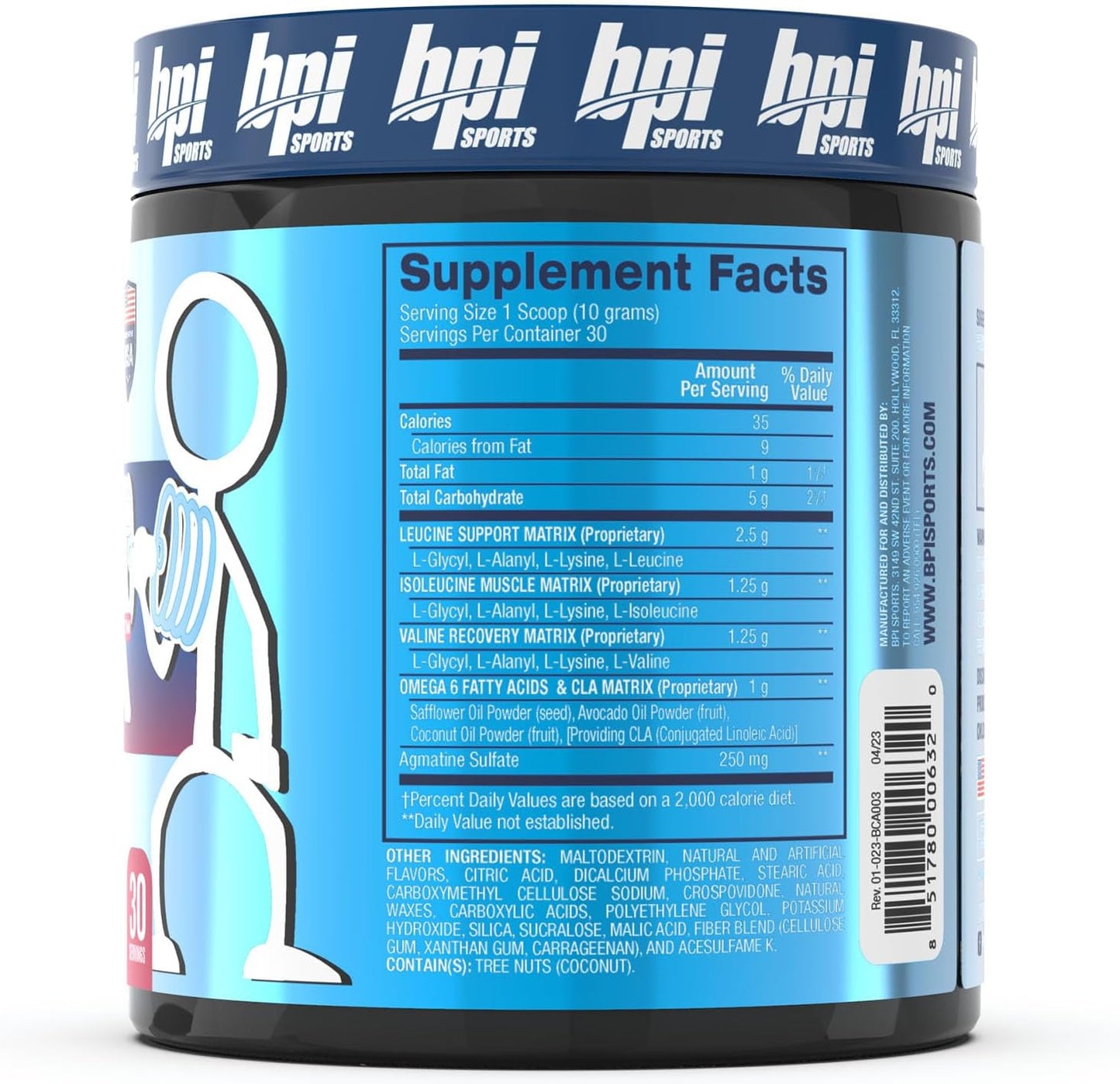BPI Sports BEST BCAA Powder Post Workout Drink - Blue Raspberry Flavor, 30 Servings for Hydration & Recovery in Men & Women