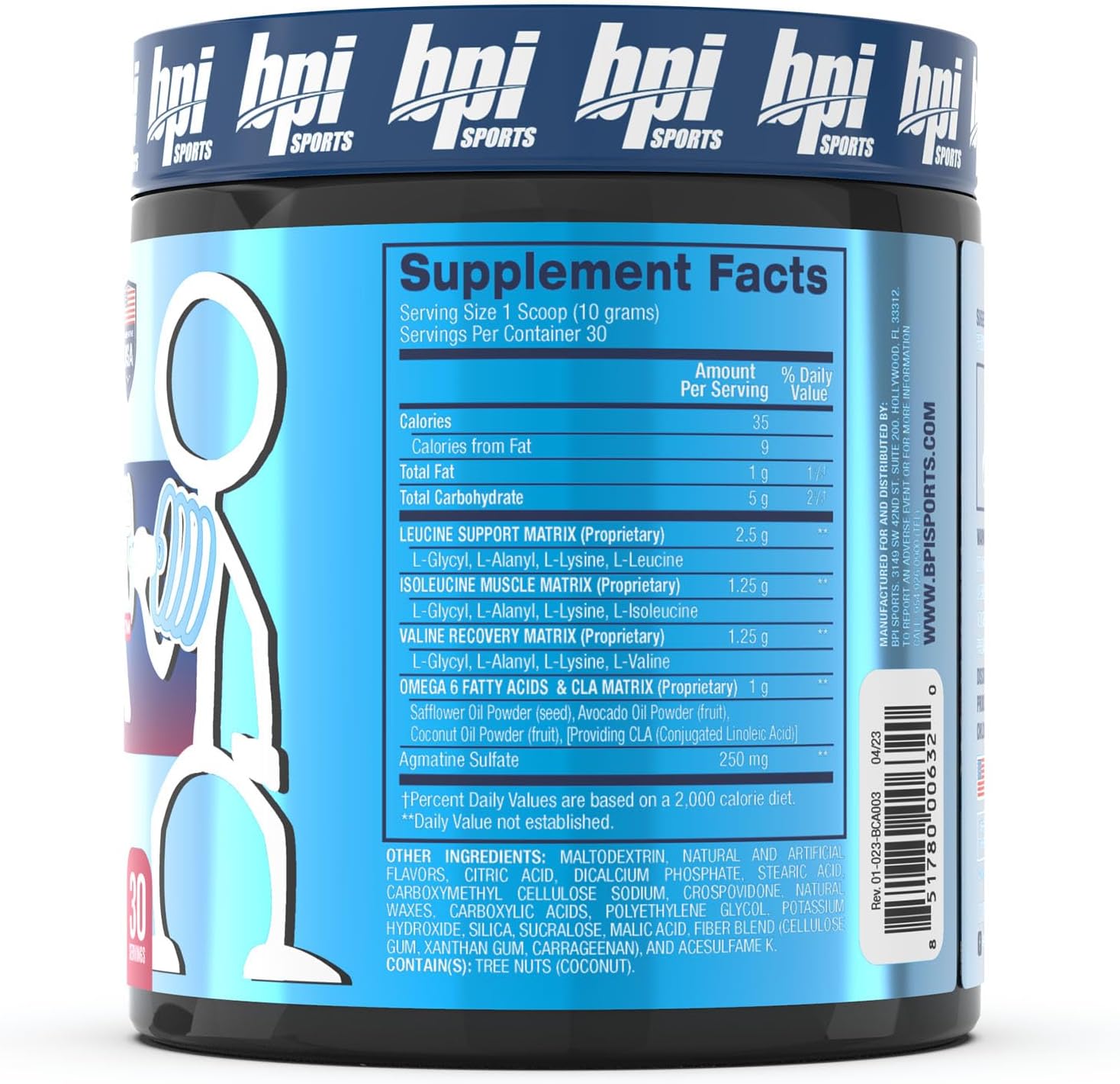 BPI Sports BEST BCAA Powder Post Workout Drink - Blue Raspberry Flavor, 30 Servings for Hydration & Recovery in Men & Women